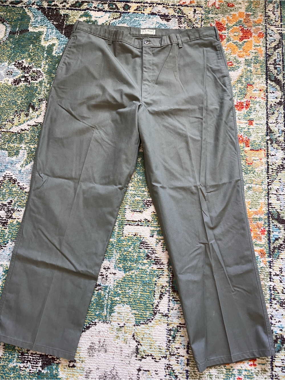 Lands' End Traditional Fit Flat Front Olive Pants Men's 40x30 100% Cotton Great